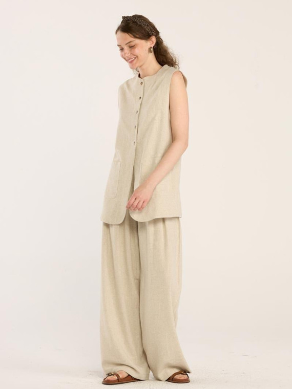 Minikterzi Naturel Dokulu Keten pantolon
