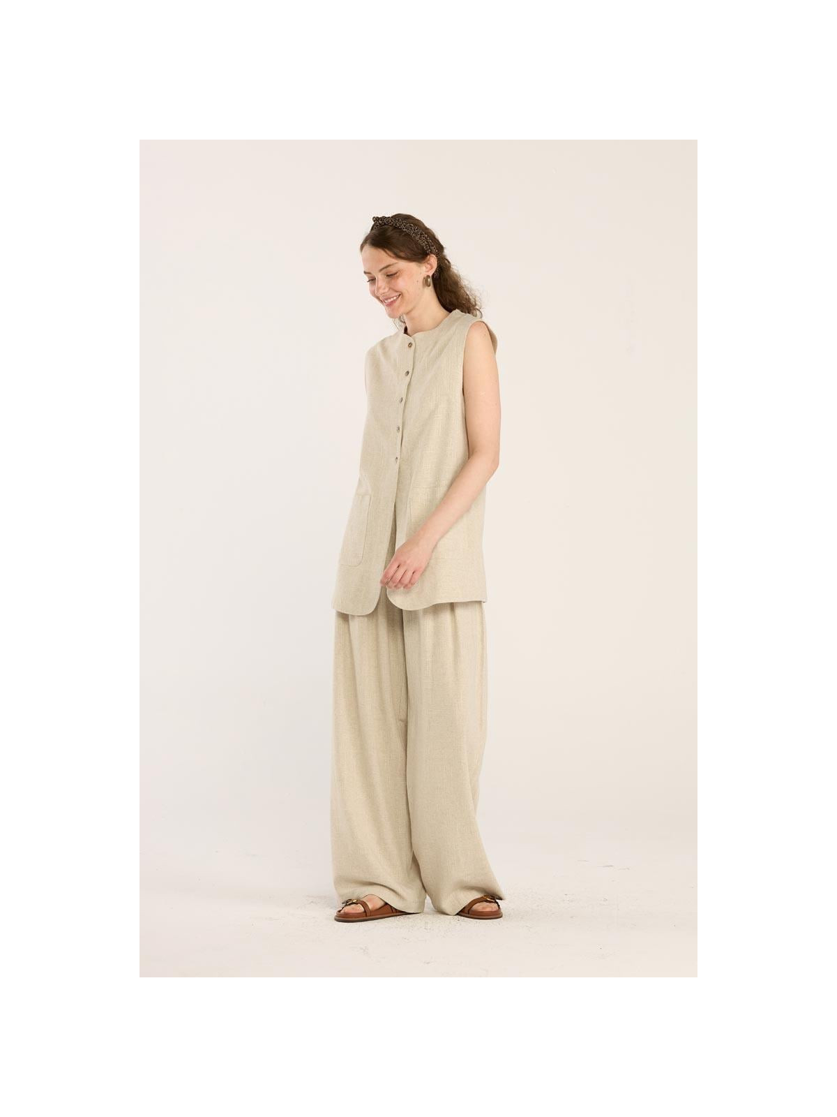 Minikterzi Natuurlijk getextureerd linnen pantalon
