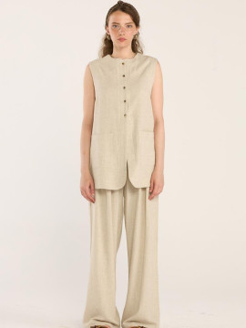 Minikterzi Natuurlijk getextureerd linnen pantalon