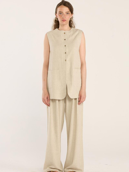 Minikterzi Natuurlijk getextureerd linnen pantalon