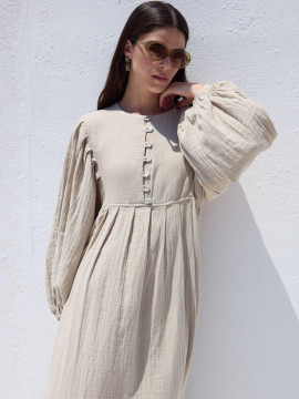 Manuka  Pleated Muslin Dress Sand