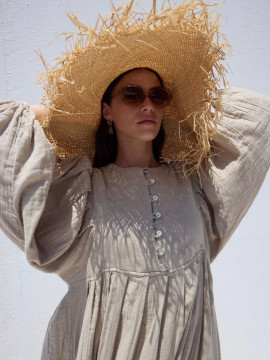 Manuka  Pleated Muslin Dress Sand