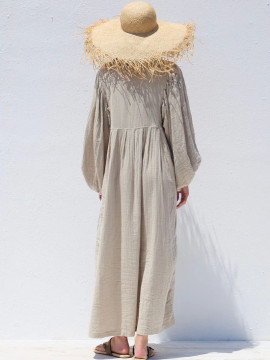 Manuka  Pleated Muslin Dress Sand