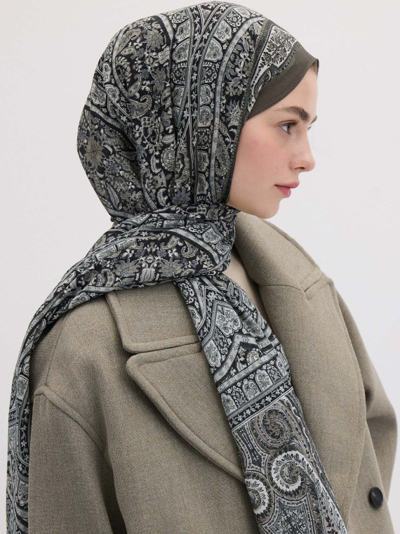 Nordic Paisley-patroon Hijab Antraciet