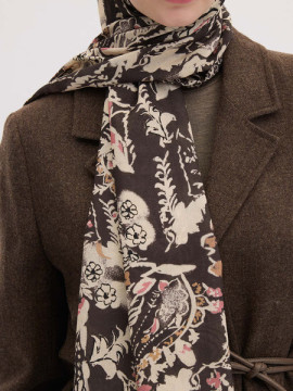 BLOEMENPAISLEY PATROON SJAAL ANTRACIET