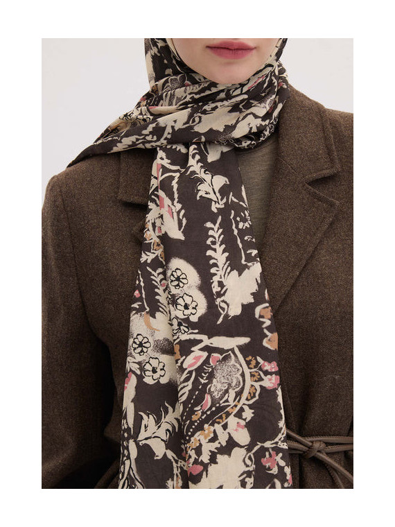 BLOEMENPAISLEY PATROON SJAAL ANTRACIET