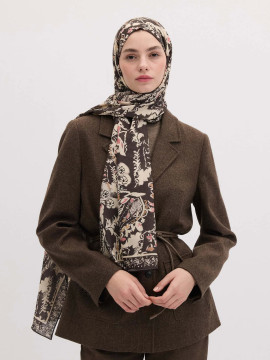 BLOEMENPAISLEY PATROON SJAAL ANTRACIET