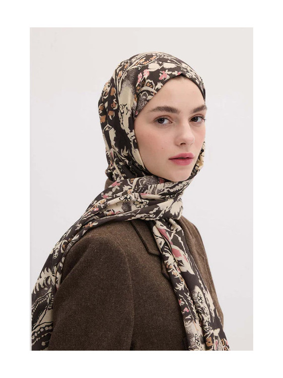 BLOEMENPAISLEY PATROON SJAAL ANTRACIET
