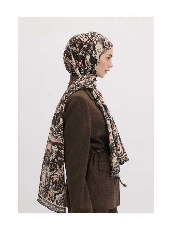BLOEMENPAISLEY PATROON SJAAL ANTRACIET