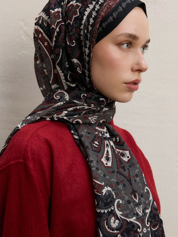 Elegante sjaal met patroon, zwart