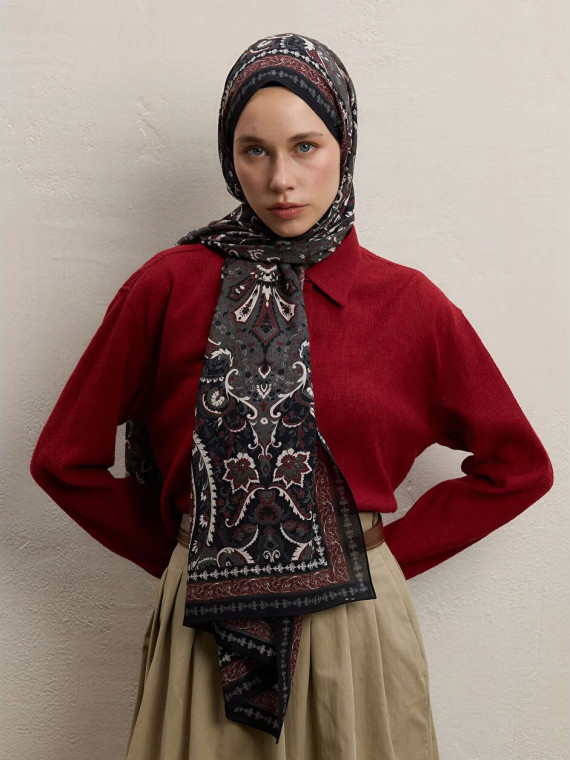 Elegante sjaal met patroon, zwart