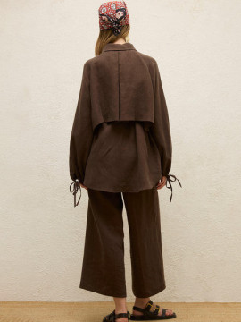 Manuka Straight Linen Pants Dark Brown