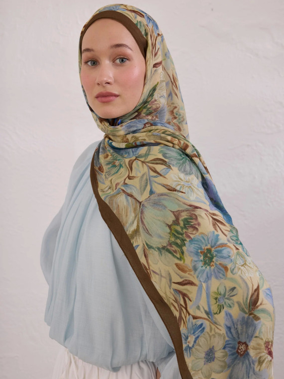 Fresh Scarfs vintage tuin patroon rami sjaal hazelnoot schelp
