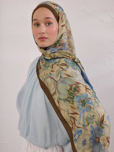 Fresh Scarfs vintage tuin patroon rami sjaal hazelnoot schelp