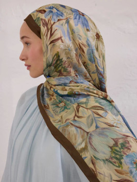 Fresh Scarfs Vintage Garden Patterned Rami Hijab Hazelnut Shell