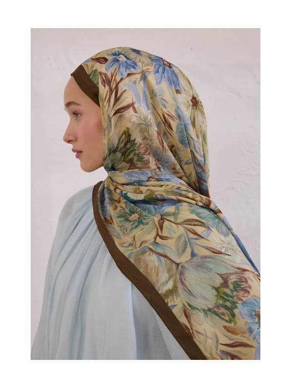 Fresh Scarfs vintage tuin patroon rami sjaal hazelnoot schelp