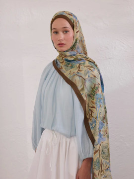 Fresh Scarfs vintage tuin patroon rami sjaal hazelnoot schelp