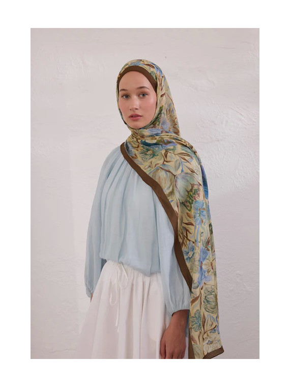 Fresh Scarfs vintage tuin patroon rami sjaal hazelnoot schelp