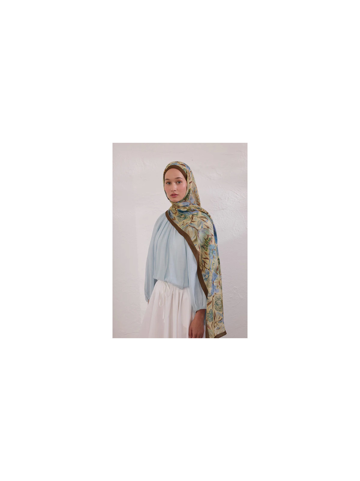 Fresh Scarfs vintage tuin patroon rami sjaal hazelnoot schelp