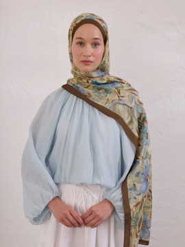 Fresh Scarfs vintage tuin patroon rami sjaal hazelnoot schelp