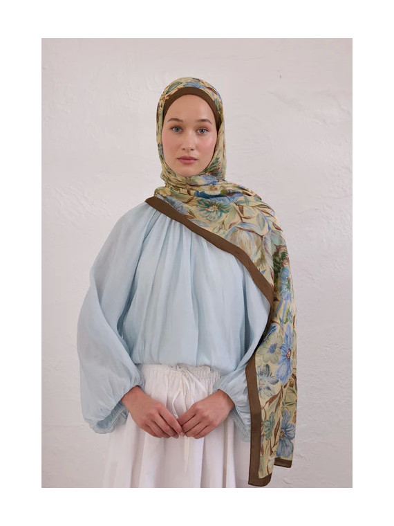 Fresh Scarfs vintage tuin patroon rami sjaal hazelnoot schelp