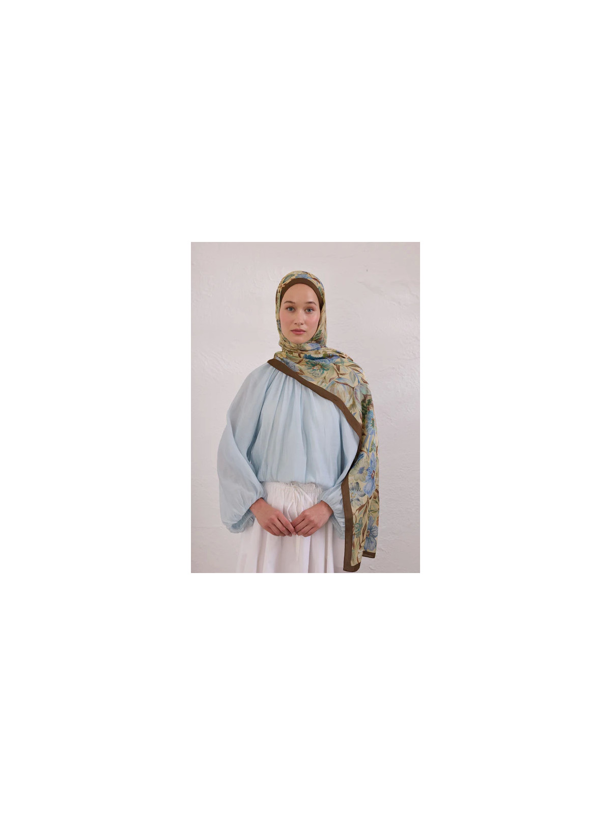 Fresh Scarfs vintage tuin patroon rami sjaal hazelnoot schelp