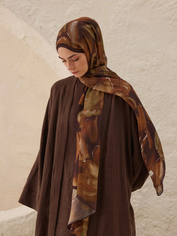 Dark Garden Patterned Rami Hijab Brown