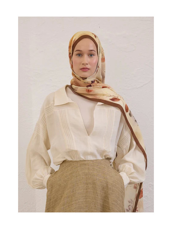 Fresh Scarfs sweet william patroon rami sjaal bruin