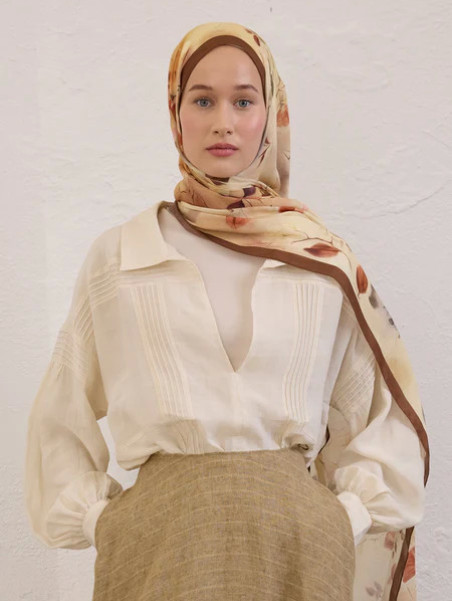 Fresh Scarfs sweet william patroon rami sjaal bruin