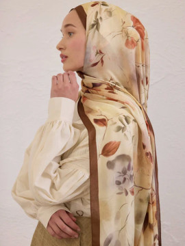 Scarfs sweet william desen  rami şal kahve