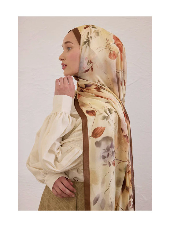 Fresh Scarfs sweet william patroon rami sjaal bruin