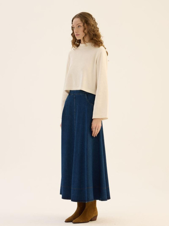 Minikterzi Uitlopende denim rok marineblauw