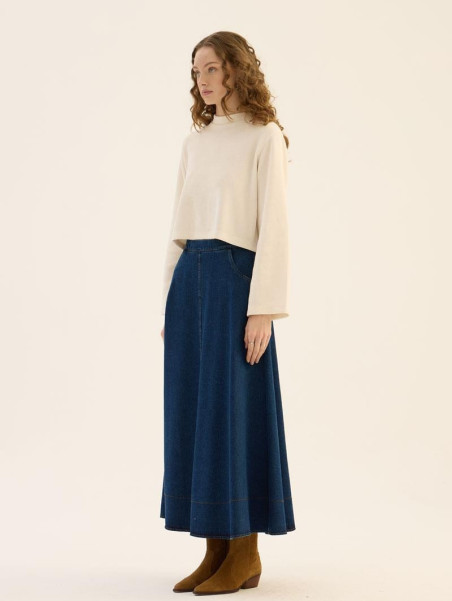 Minikterzi Uitlopende denim rok marineblauw