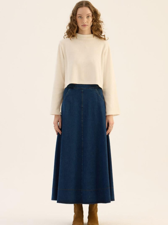 Minikterzi Uitlopende denim rok marineblauw