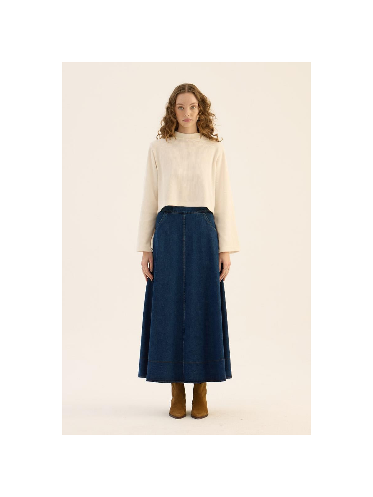 Minikterzi Uitlopende denim rok marineblauw