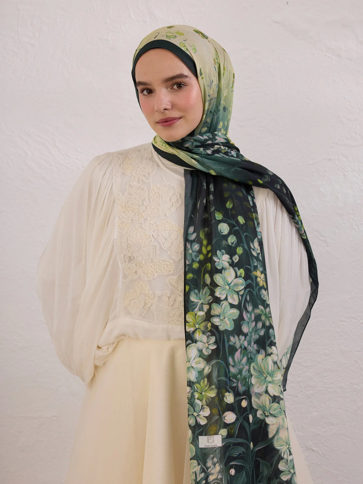 Fresh Scarfs Wisteria-patroon Rami Hijab Donkergroen