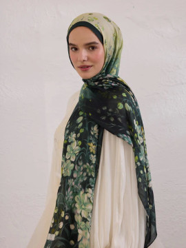 Fresh Scarfs Wisteria desen rami şal koyu yeşil