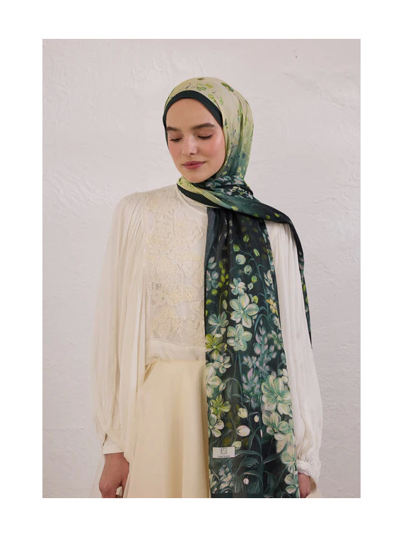 Fresh Scarfs Wisteria-patroon Rami Hijab Donkergroen