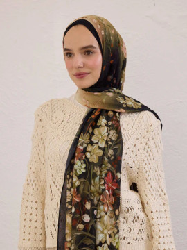 Fresh Scarfs Wisteria patroon rami sjaal zwart