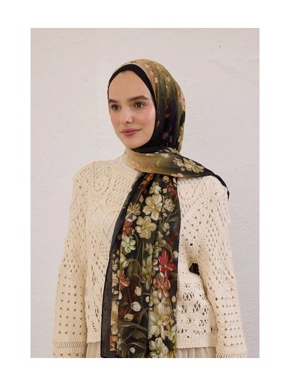 Fresh Scarfs Wisteria patroon rami sjaal zwart