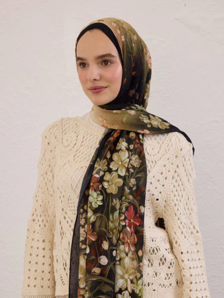Fresh Scarfs Wisteria patroon rami sjaal zwart