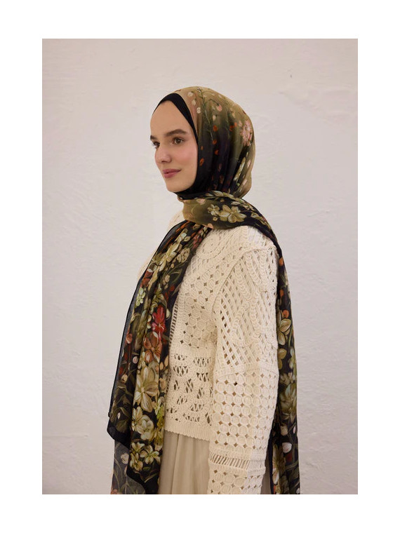 Fresh Scarfs Wisteria patroon rami sjaal zwart