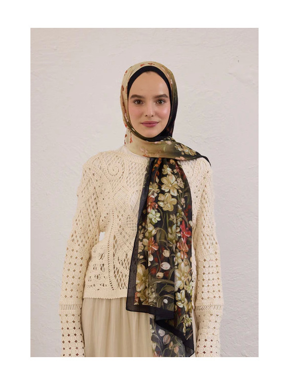 Fresh Scarfs Wisteria patroon rami sjaal zwart