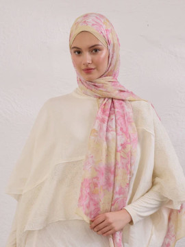 Fresh Scarfs Zomerbloeiende Rami Hijab met patroon, zachtroze