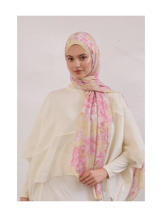 Fresh Scarfs Zomerbloeiende Rami Hijab met patroon, zachtroze