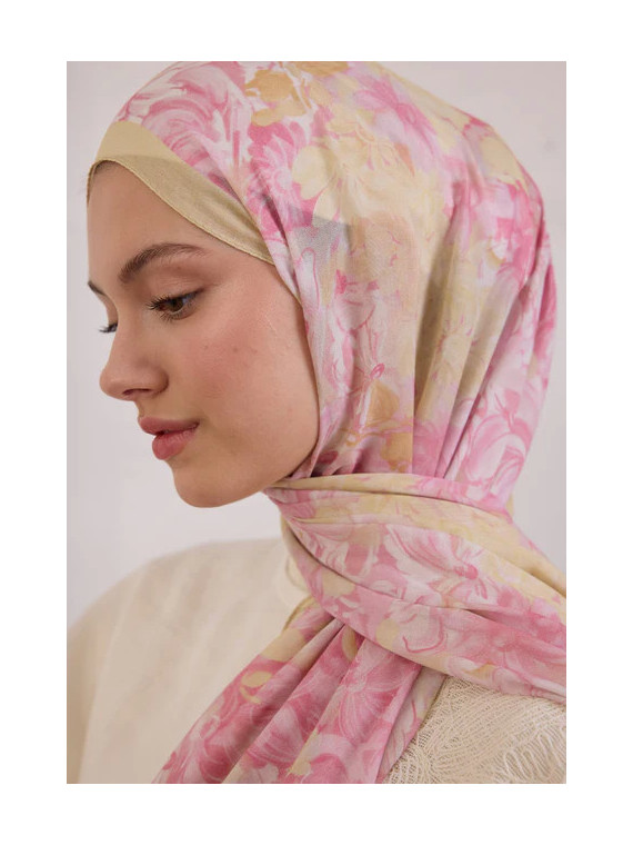 Fresh Scarfs Zomerbloeiende Rami Hijab met patroon, zachtroze