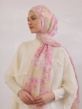 Fresh Scarfs Zomerbloeiende Rami Hijab met patroon, zachtroze
