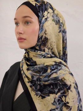 Fresh Scarfs Zomerbloei ramie hijab met patroon marineblauw