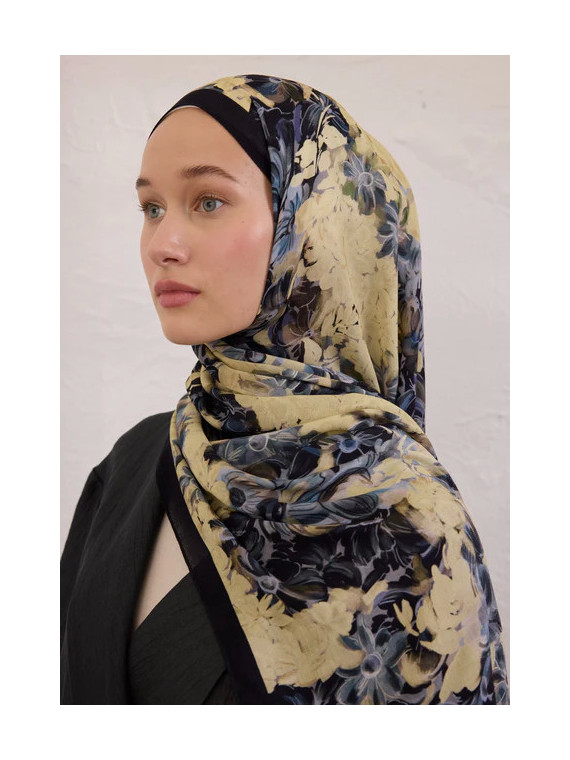 Fresh Sacrfs Zomerbloeiende Rami Hijab met patroon, marineblauw