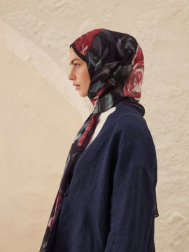 Fresh Scarfs -Summer bloom desenli rami şal lacivert